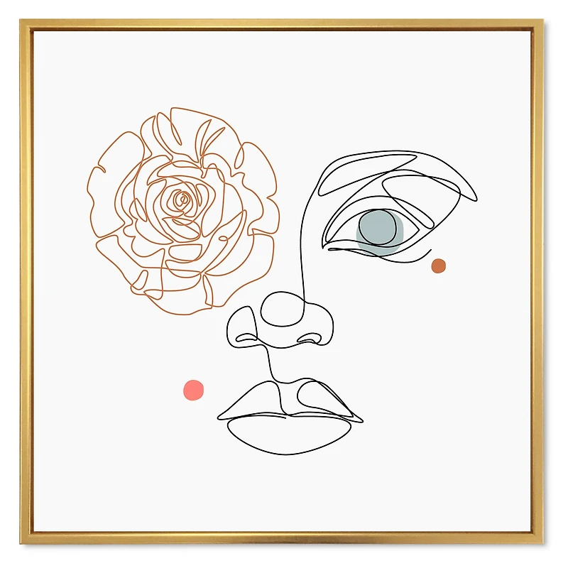 Female Face one Line Drawing with Minimal Shapes Canvas Wall Art Print