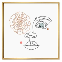 Female Face one Line Drawing with Minimal Shapes Canvas Wall Art Print