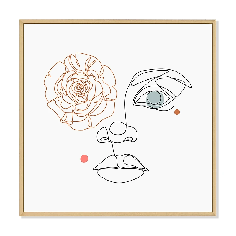 Female Face one Line Drawing with Minimal Shapes Canvas Wall Art Print