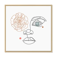 Female Face one Line Drawing with Minimal Shapes Canvas Wall Art Print