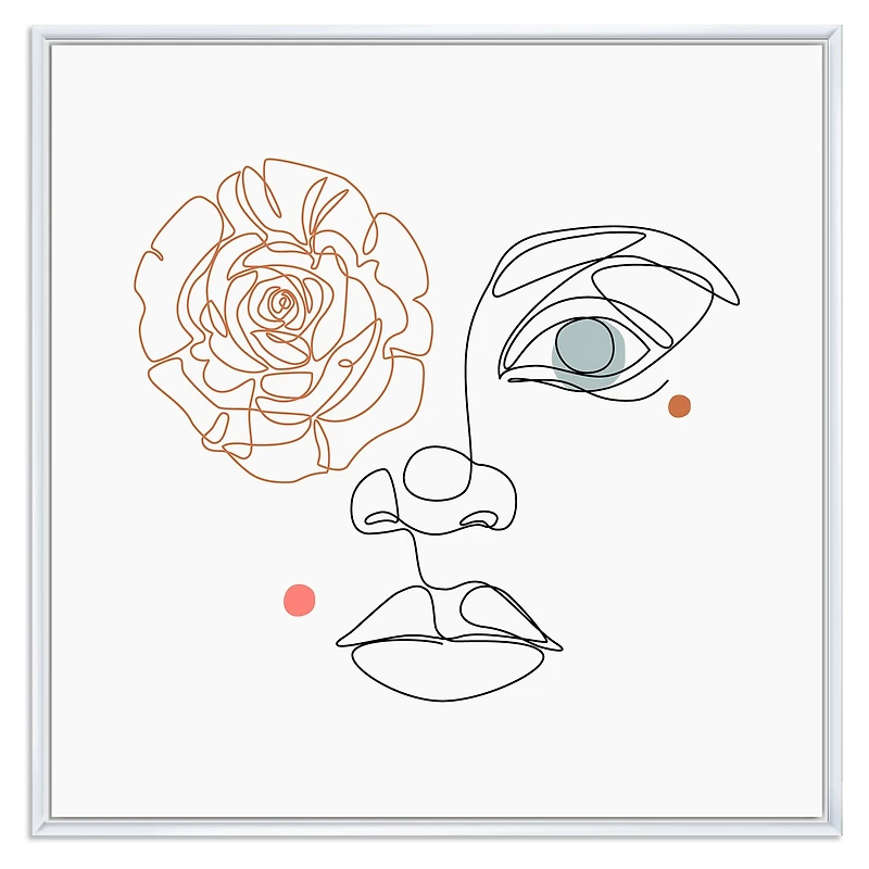 Female Face one Line Drawing with Minimal Shapes Canvas Wall Art Print