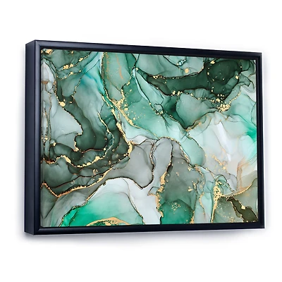 Green Luxury Abstract Fluid Art III Canvas Wall Print