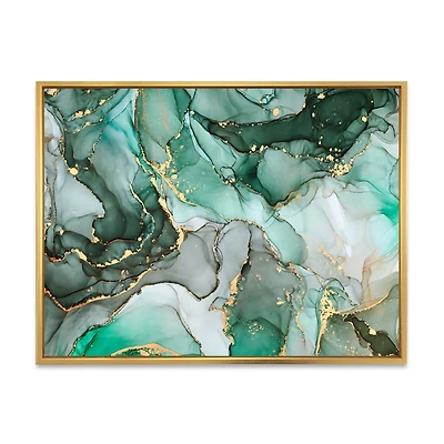 Green Luxury Abstract Fluid Art III Canvas Wall Print