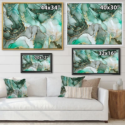 Green Luxury Abstract Fluid Art III Canvas Wall Print