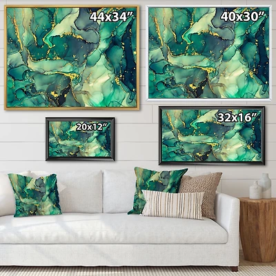 Green Luxury Abstract Fluid Art IV  Canvas Wall Print