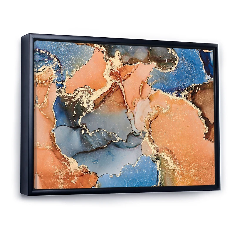 Blue and Orange Luxury Abstract Fluid Art I Canvas Wall Print