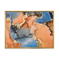 Blue and Orange Luxury Abstract Fluid Art I Canvas Wall Print