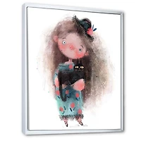 Toile imprimée « Cute Little Girl with Hat and Black Cat »