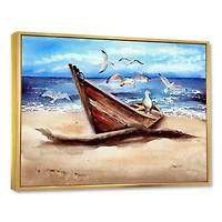 An Old Fishing Boat on The Sandy Beach Canvas Wall Art Print