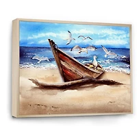 An Old Fishing Boat on The Sandy Beach Canvas Wall Art Print
