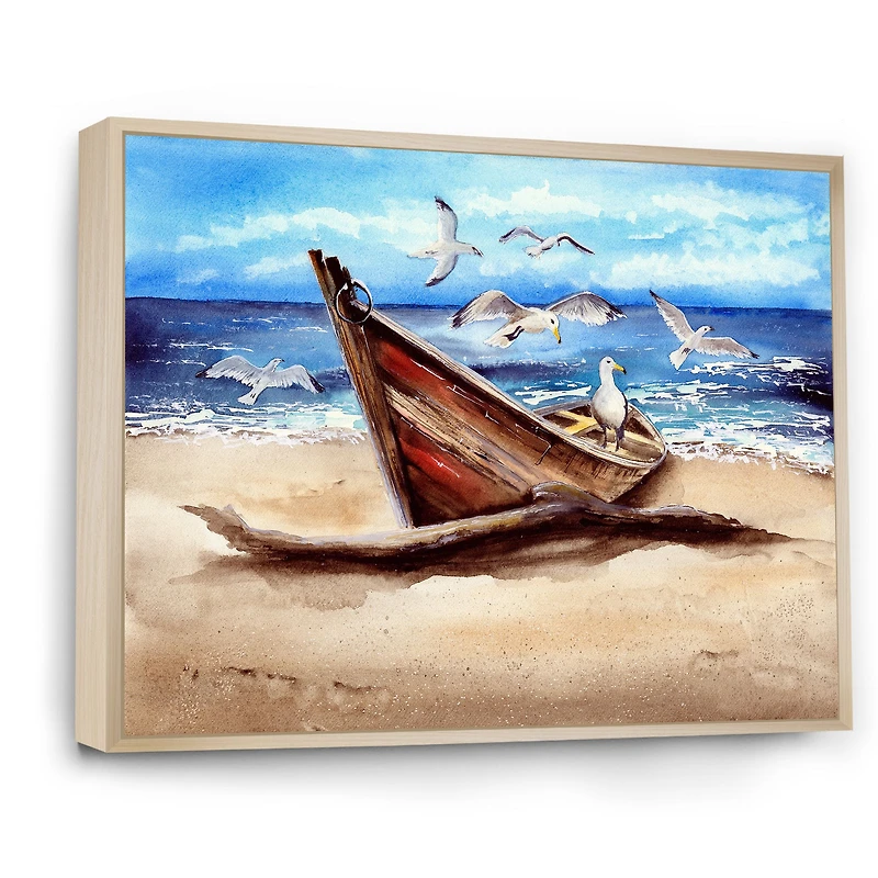 An Old Fishing Boat on The Sandy Beach Canvas Wall Art Print