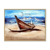 An Old Fishing Boat on The Sandy Beach Canvas Wall Art Print
