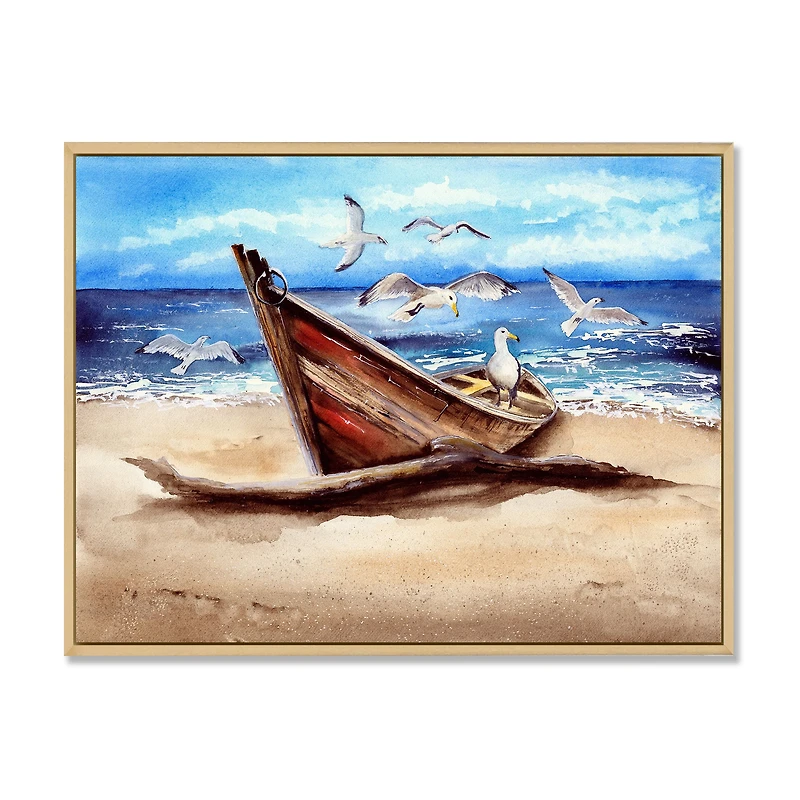 An Old Fishing Boat on The Sandy Beach Canvas Wall Art Print