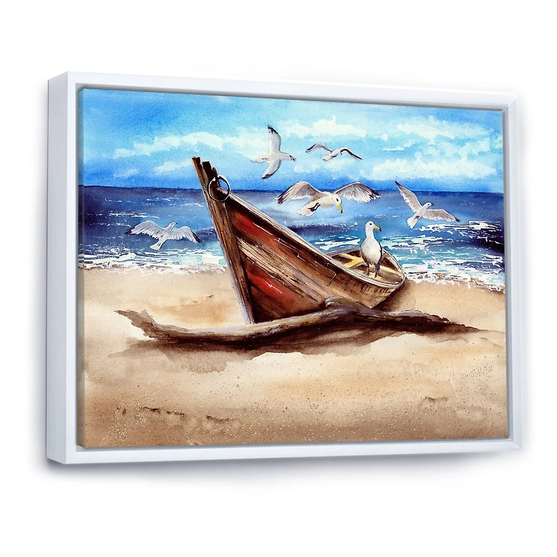 An Old Fishing Boat on The Sandy Beach Canvas Wall Art Print