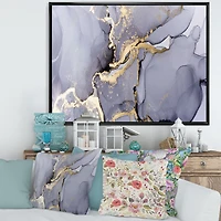 Closeup of Black and Golden Abstract Marble Texture Canvas Wall Art Print