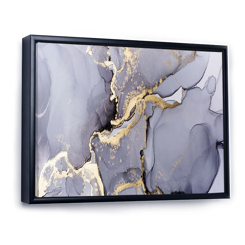 Closeup of Black and Golden Abstract Marble Texture Canvas Wall Art Print