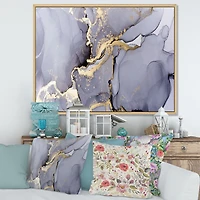 Closeup of Black and Golden Abstract Marble Texture Canvas Wall Art Print