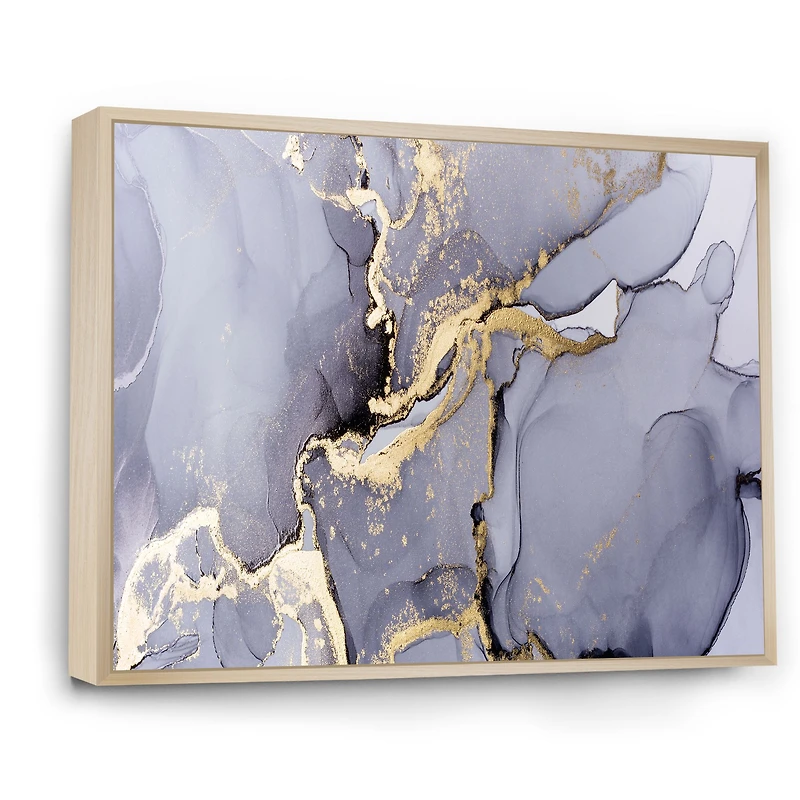 Closeup of Black and Golden Abstract Marble Texture Canvas Wall Art Print