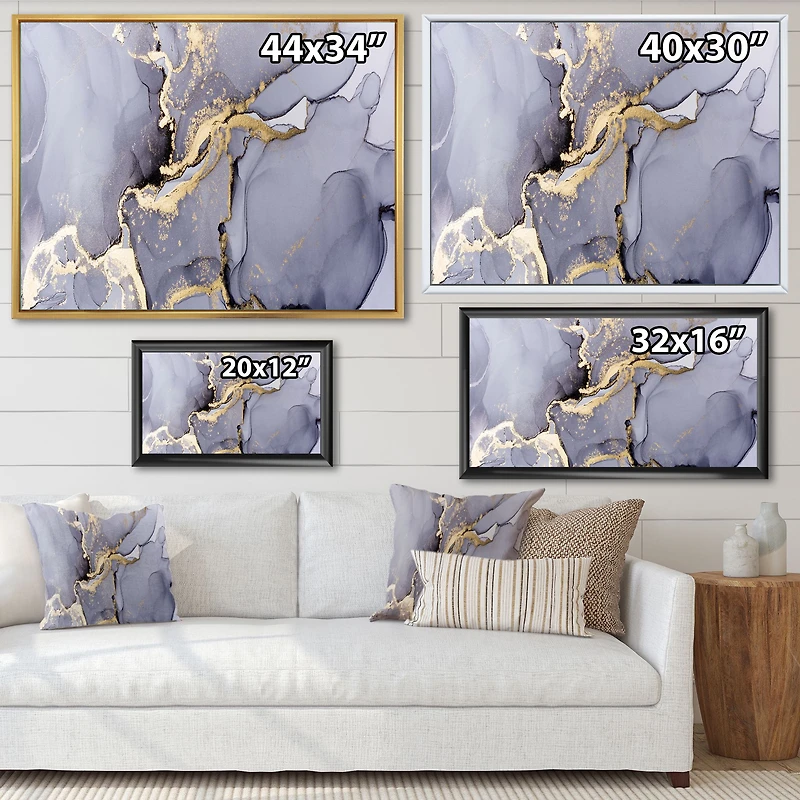 Closeup of Black and Golden Abstract Marble Texture Canvas Wall Art Print