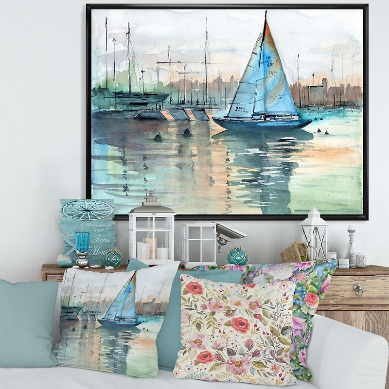 A Sailboat Marina with Some Yachts Canvas Wall Art Print