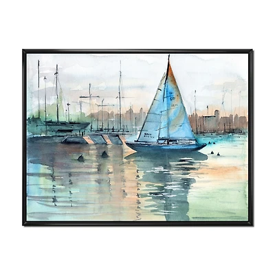 A Sailboat Marina with Some Yachts Canvas Wall Art Print