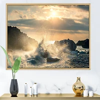 Big Wave Hit the Rock at Beach Canvas Wall Art Print