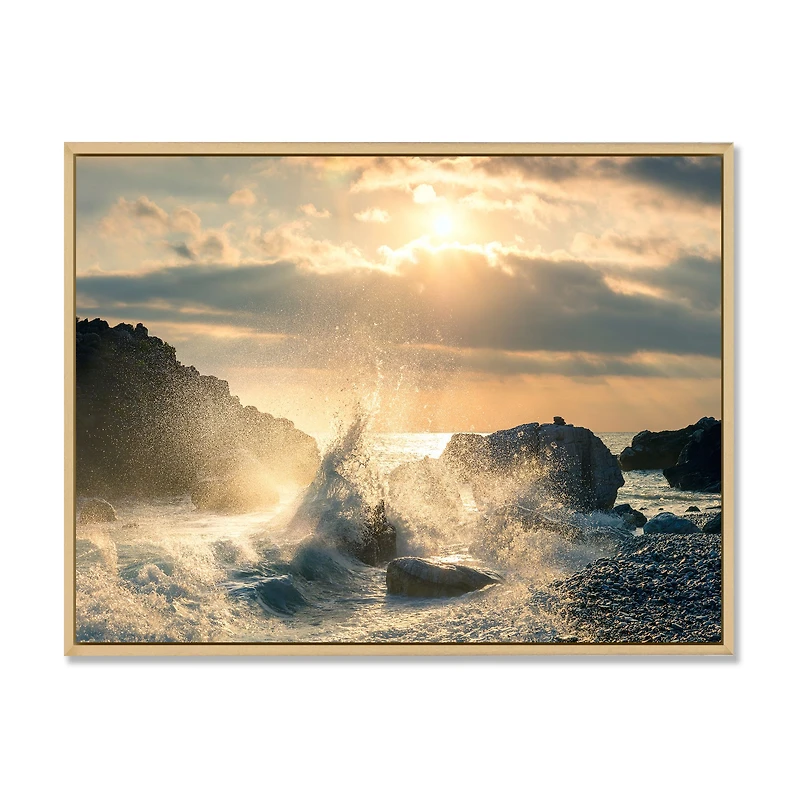 Big Wave Hit the Rock at Beach Canvas Wall Art Print