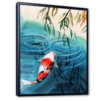 Toile imprimée « Illustration of Red Japanese Koi Carp Blue Lake »