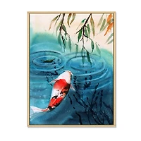 Toile imprimée « Illustration of Red Japanese Koi Carp Blue Lake »