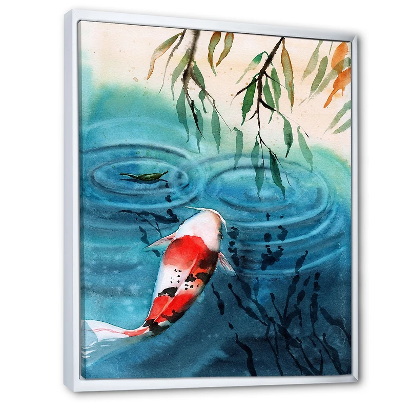 Toile imprimée « Illustration of Red Japanese Koi Carp Blue Lake »