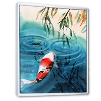 Toile imprimée « Illustration of Red Japanese Koi Carp Blue Lake »