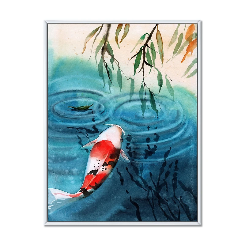 Toile imprimée « Illustration of Red Japanese Koi Carp Blue Lake »
