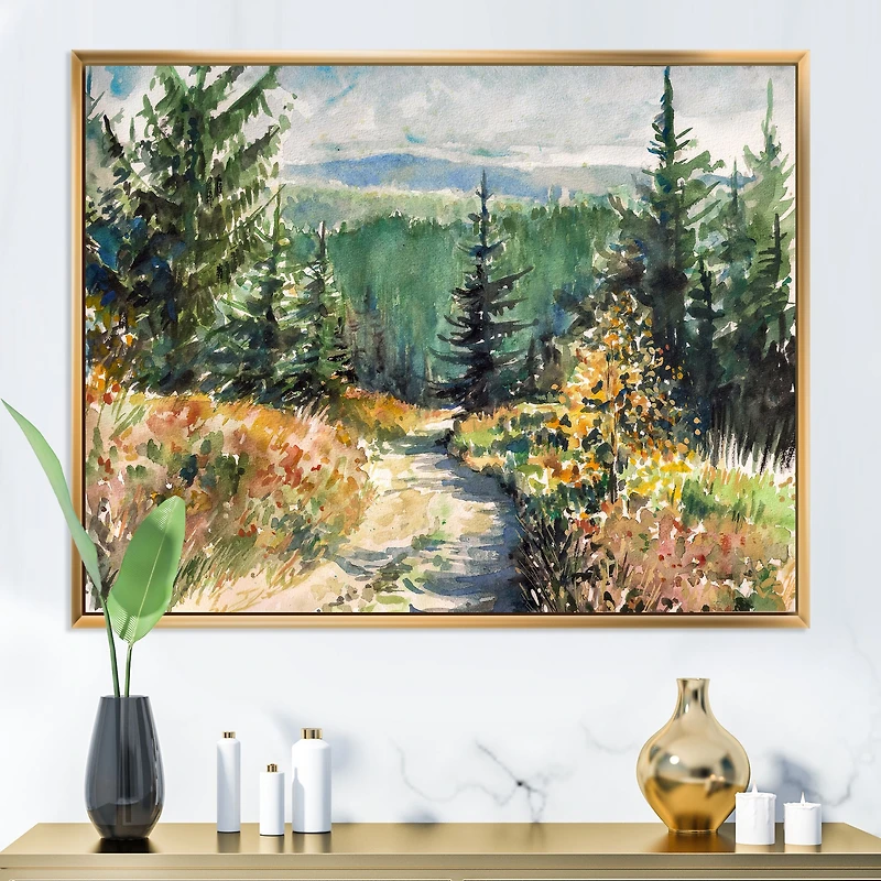 Landscape with Road Mountains  Canvas Wall Art Print