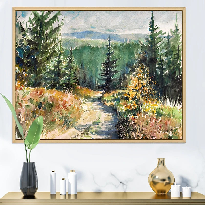 Landscape with Road Mountains  Canvas Wall Art Print