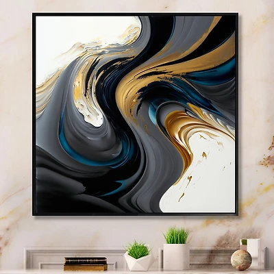 White and Gold Liquid Art IV Wall