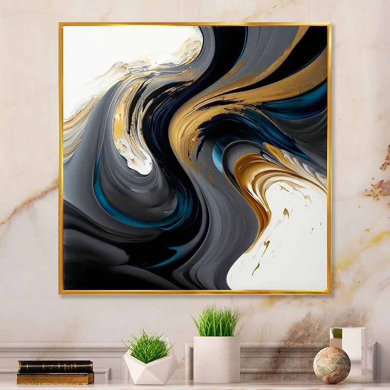 White and Gold Liquid Art IV Wall