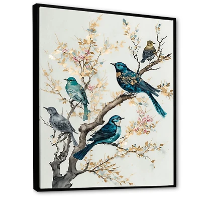 Multicolor Birds On Plum Blossoms Tree IX Wall Art