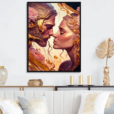 Gold And Pink Couple Art Wall