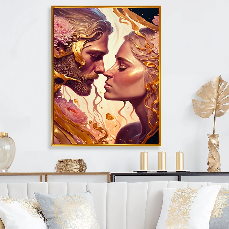 Gold And Pink Couple Art Wall