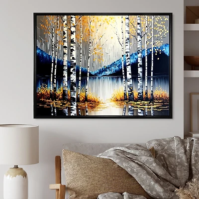 Monochrome Golden Birch Trees By The River IV Wall Art