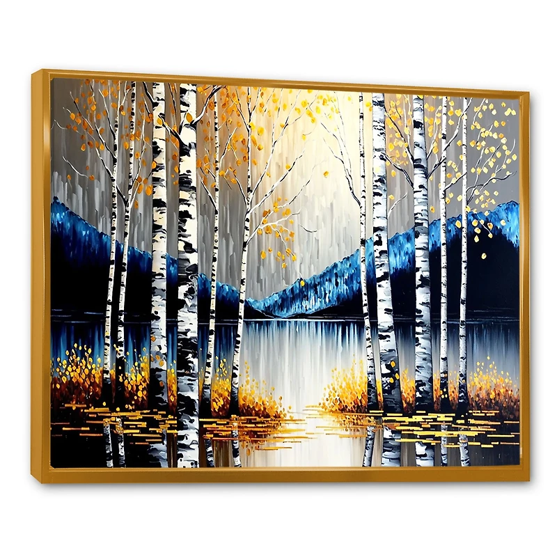 Monochrome Golden Birch Trees By The River IV Wall Art
