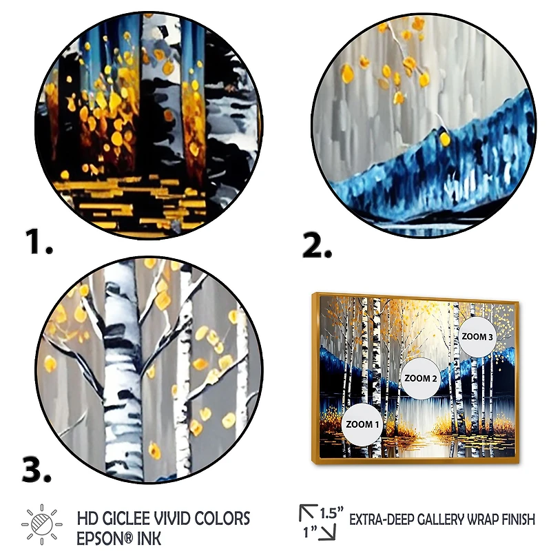 Monochrome Golden Birch Trees By The River IV Wall Art