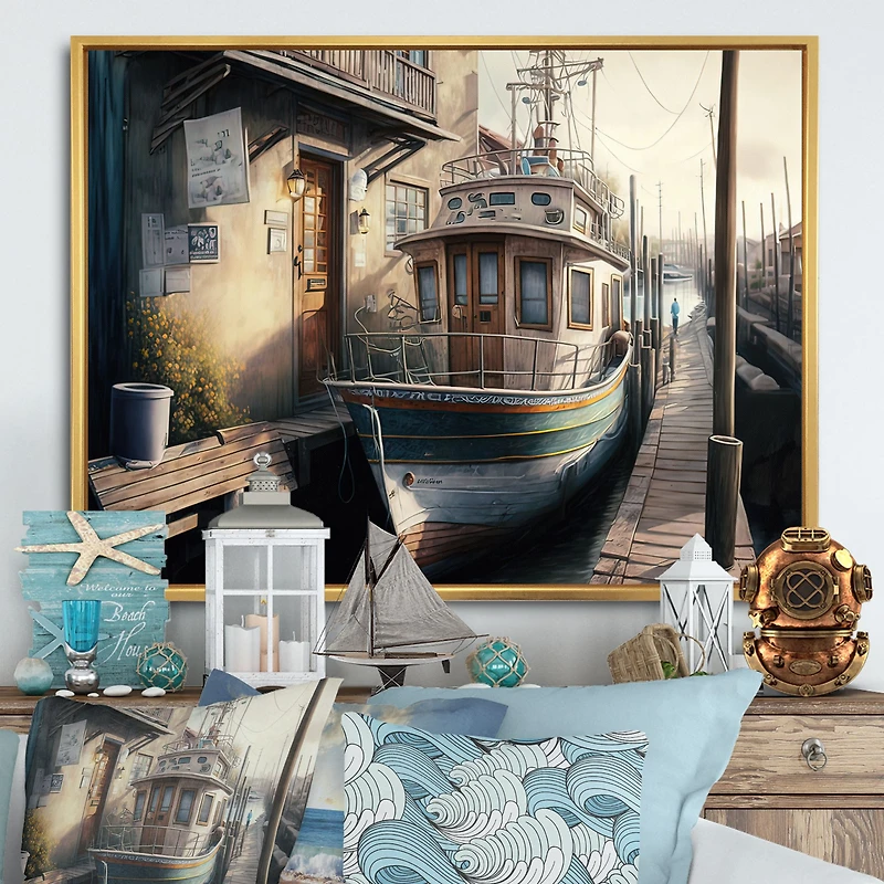 Rustic Port With A Fishing Boat IV Wall Art