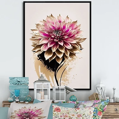 Pink Dahli Flower On Abstract Fusion Wall Art