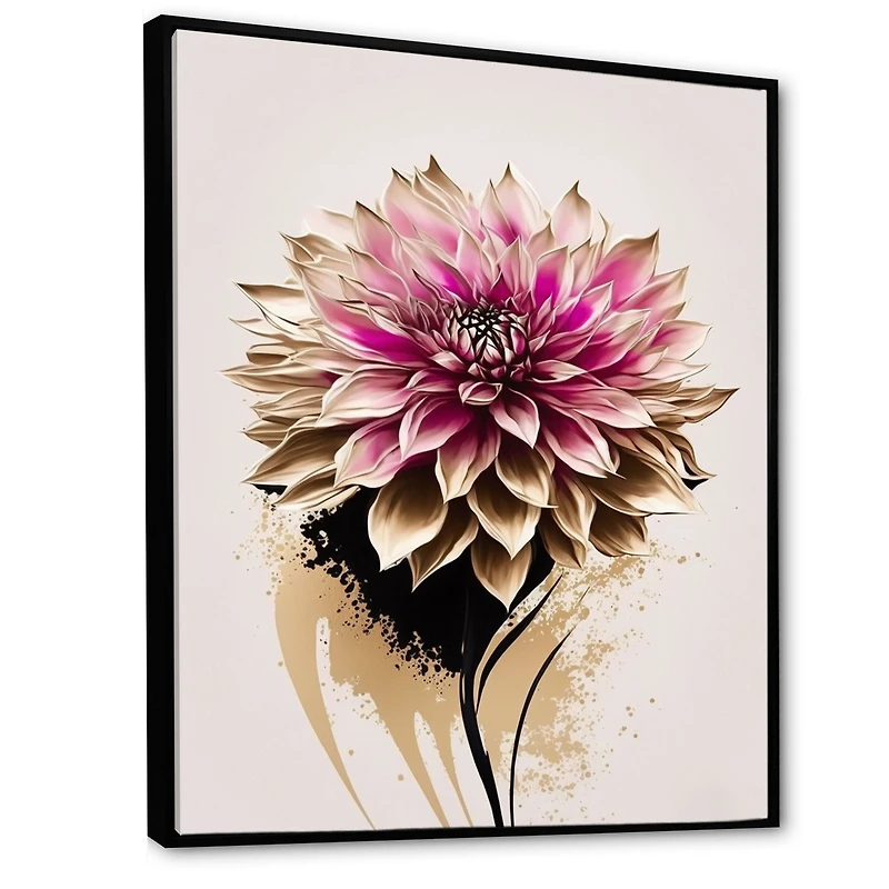 Pink Dahli Flower On Abstract Fusion Wall Art