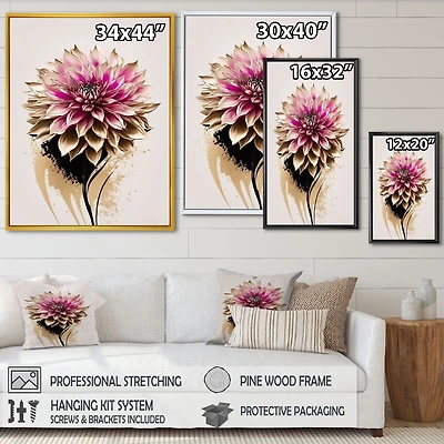 Pink Dahli Flower On Abstract Fusion Wall Art