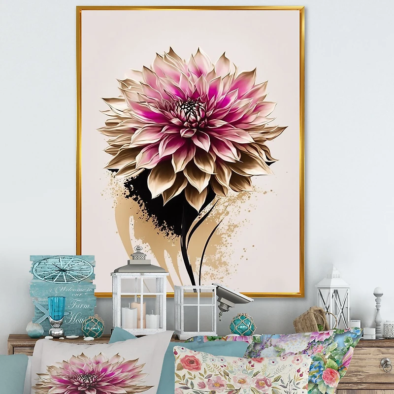 Pink Dahli Flower On Abstract Fusion Wall Art