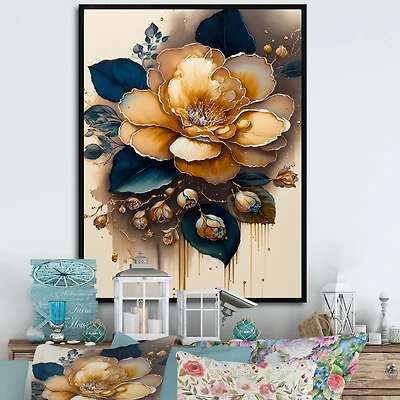 Yellow And Dark Blue Camellia Flower I Wall Art