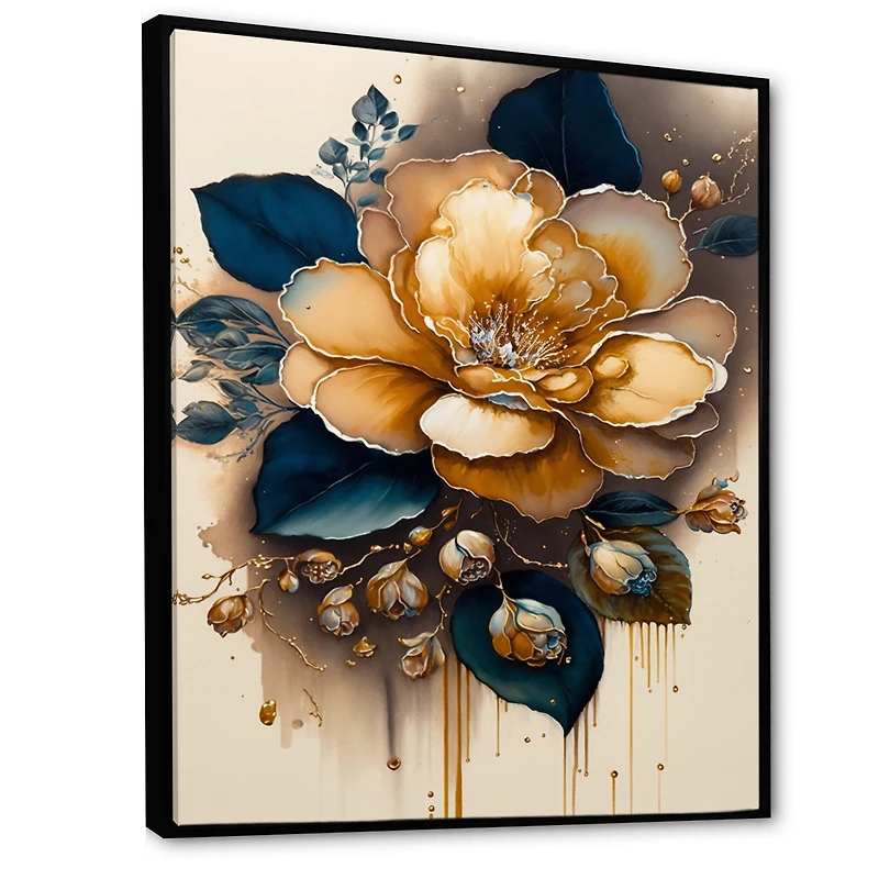 Yellow And Dark Blue Camellia Flower I Wall Art
