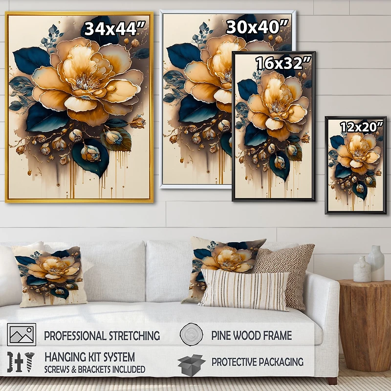 Yellow And Dark Blue Camellia Flower I Wall Art